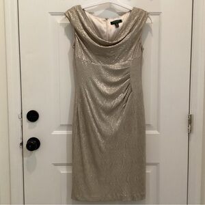 Lauren Ralph Lauren Gold Metallic Cowl Neck dress